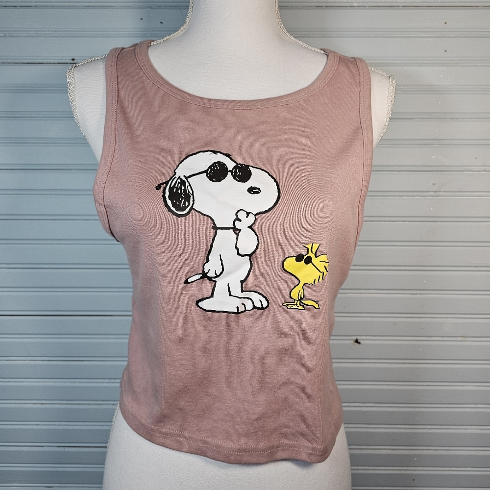 Peanuts Snoopy Woodstock Pink Cropped Tank Top Women's Size XL